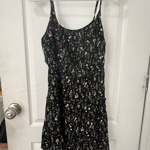 Floral Black Dress with Spaghetti Straps